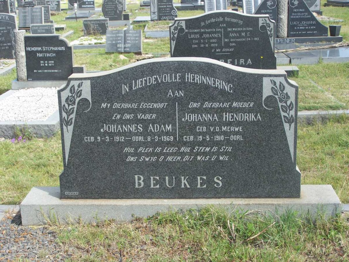 BEUKES Johannes Adam 1912-1969 &amp; Johanna Hendrika V.D. MERWE 1910-