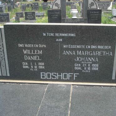 BOSHOFF Willem Daniel 1908-1984 &amp; Anna Margaretha Johanna DU PLESSIS 1905-1968