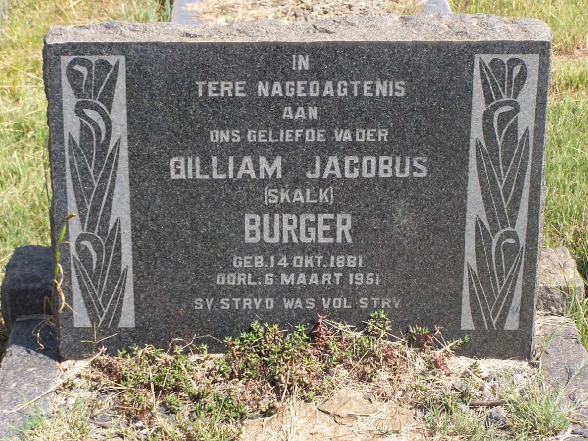 BURGER Guilliam Jacobus 1881-1951