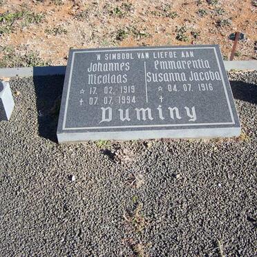 DUMINY Johannes Nicolaas 1919-1994 &amp; Emmarentia Susanna DANNHAUSER 1916-