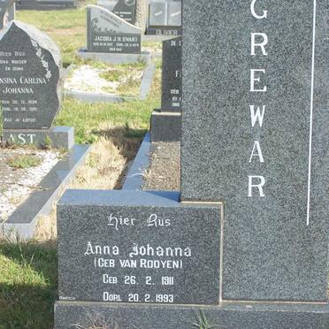 GREWAR Anna Johanna nee VAN ROOYEN 1911-1993