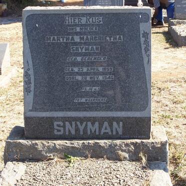 SNYMAN Martha Margrieta nee GERENGER 1859-1946