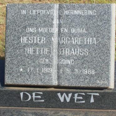 WET Hester Margaretha, de, formerly STRAUSS, nee HARDING  1919-1988