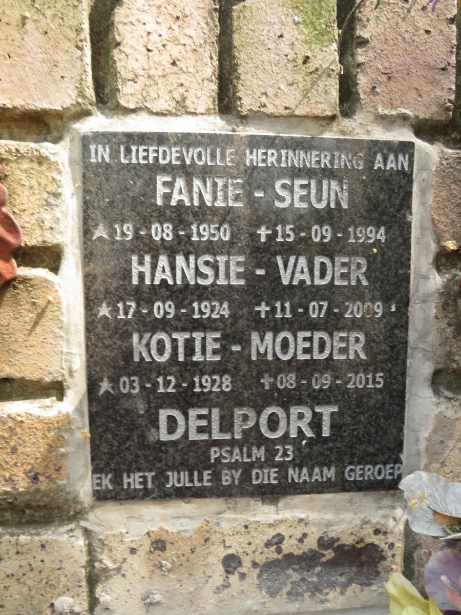 DELPORT Hansie 1924-2009 & Kotie 1928-2015 :: DELPORT Fanie 1950-1994