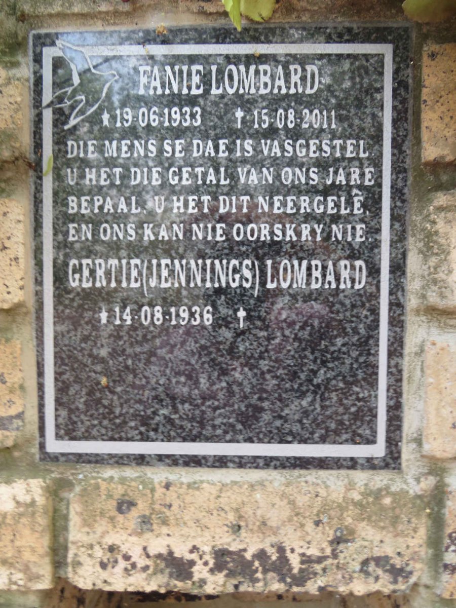 LOMBARD Fanie 1933-2011 & Gertie JENNINGS 1936-