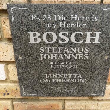 BOSCH Stefanus Johannes 1954-2017 & Jannetta MCPHERSON 1954-2017