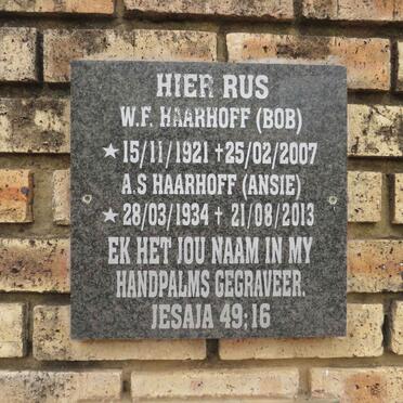 HAARHOFF W.F. 1921-2007 & A.S. 1934-2013