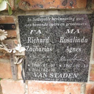 STADEN Richard Zacharias, van 1948-2014 & Rosalinda Agnes 1947-