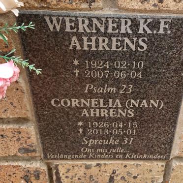 AHRENS Werner K.F. 1924-2007 & Cornelia 1926-2013