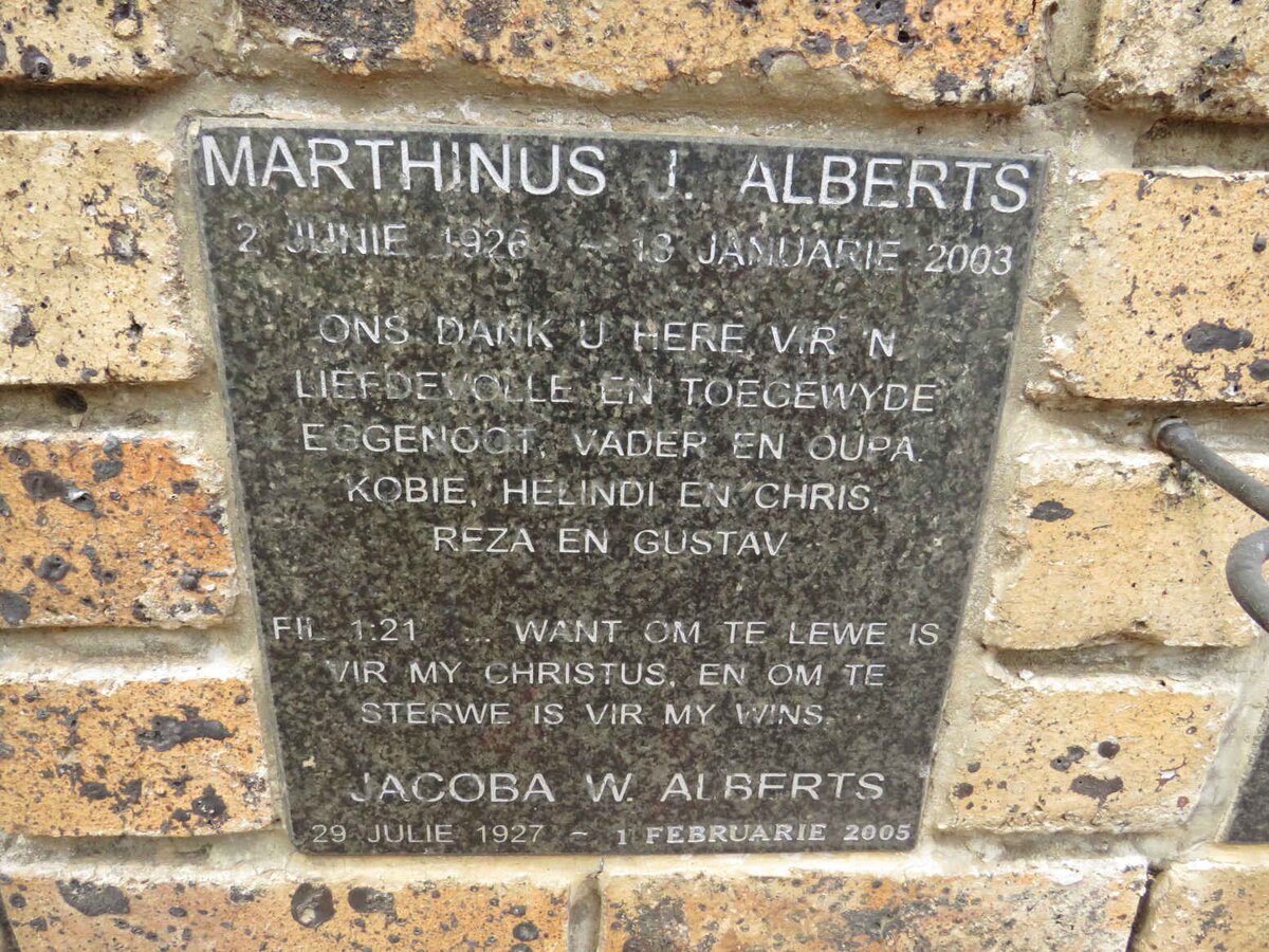 ALBERTS Marthinus J. 1926-2003 & Jacoba W. 1927-2005