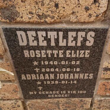 DEETLEFS Adriaan Johannes 1939- & Rosette Elize 1940-2004