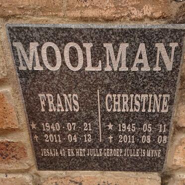 MOOLMAN Frans 1940-2011 & Christine 1945-2011