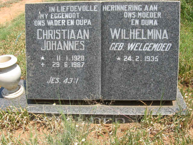 ? Christiaan Johannes 1928-1987 &amp; Wilhelmina WELGEMOED 1935-