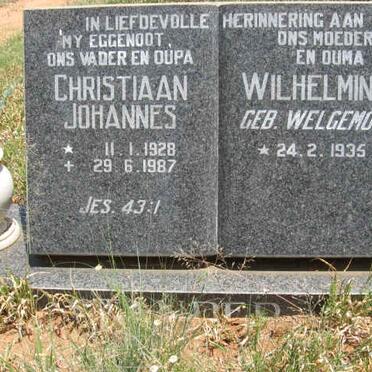 ? Christiaan Johannes 1928-1987 &amp; Wilhelmina WELGEMOED 1935-