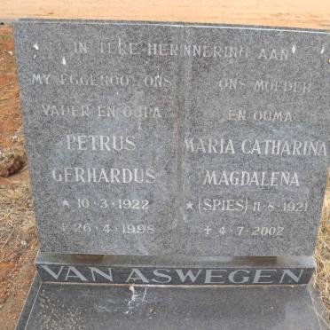 ASWEGEN Petrus Gerhardus, van 1922-1998 & Maria Catharina Magdalena SPIES 1921-2002