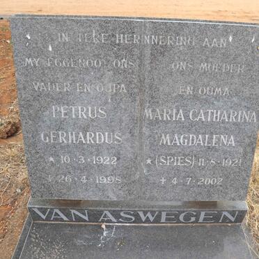 ASWEGEN Petrus Gerhardus, van 1922-1998 & Maria Catharina Magdalena SPIES 1921-2002