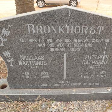 BRONKHORST Nicolaas Marthinus 1933-2008 & Elizabeth Catharina 1937-2016