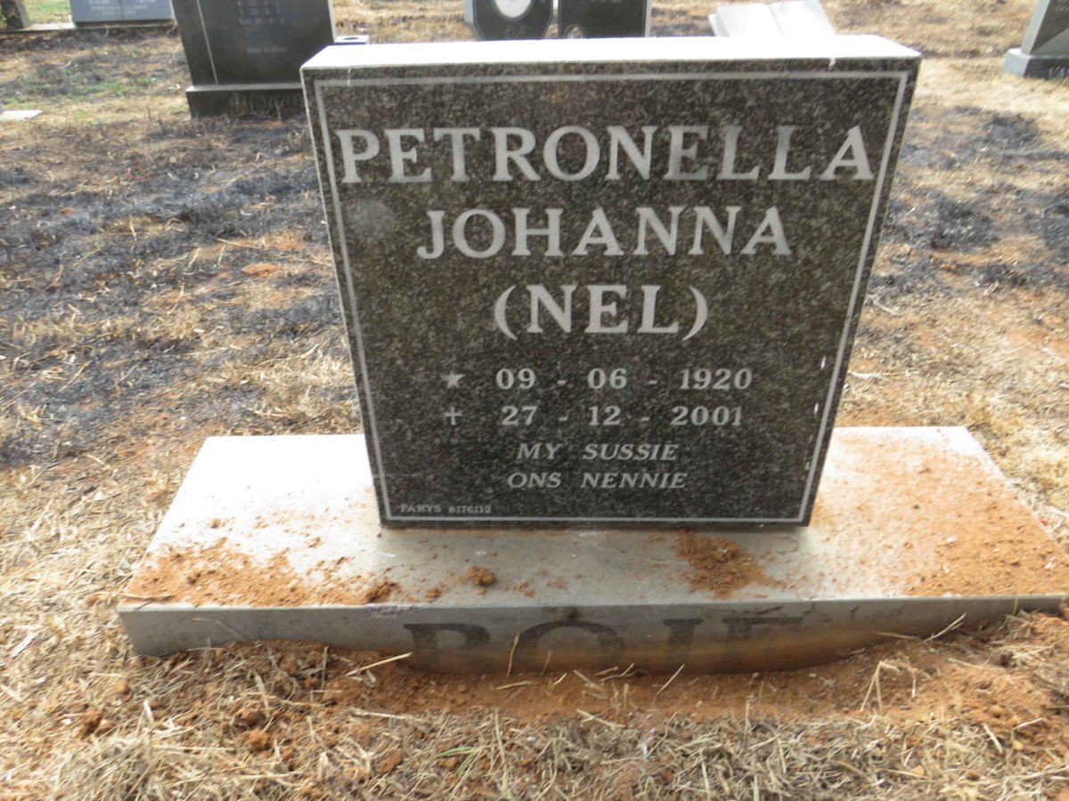 BOJE Petronella Johanna voorheen VAN NIEKERK nee NEL 1920-2001