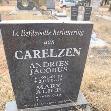 CARELZEN Andries Jacobus 1971-2013 & Mary Alice 1972-