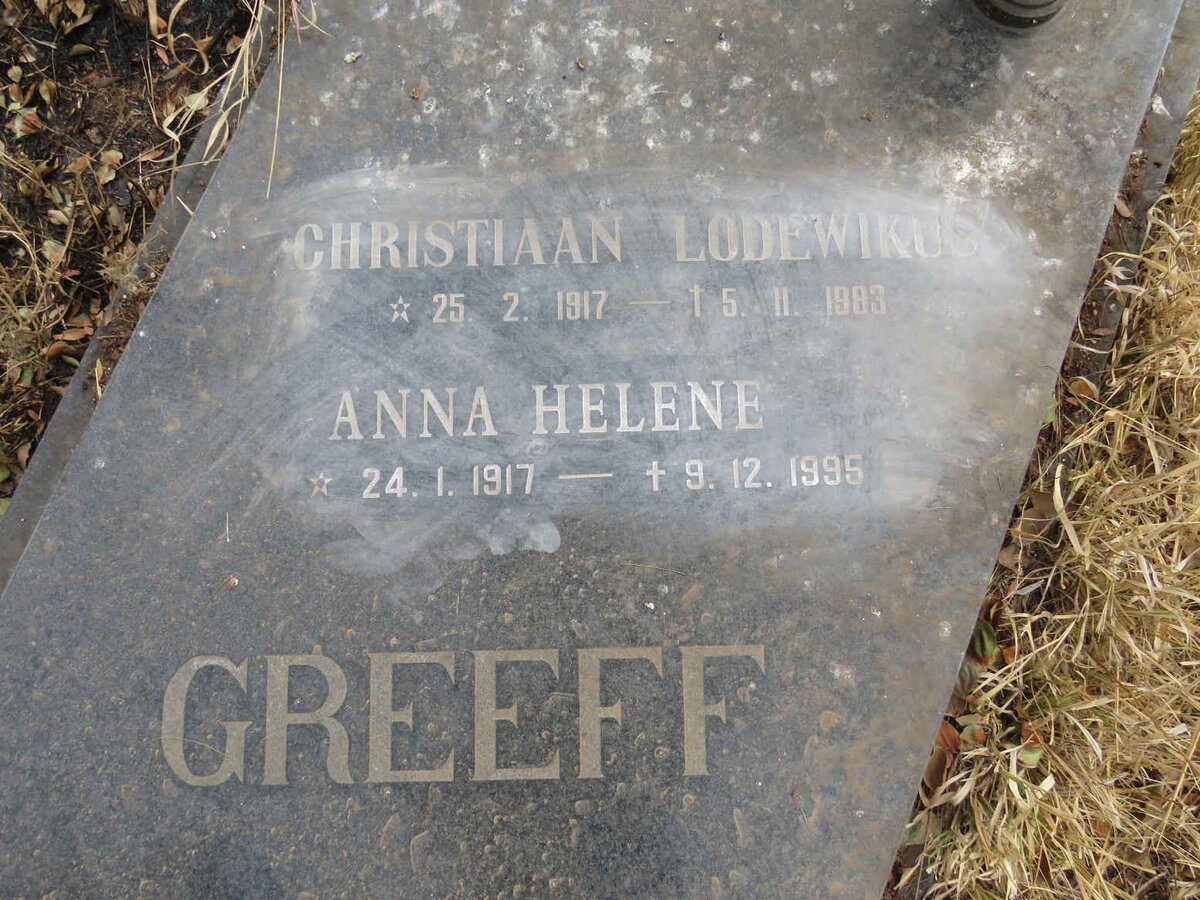 GREEFF Christiaan Lodewikus 1917-1983 & Anna Helene 1917-1995