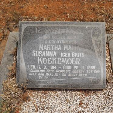 KOEKEMOER Martha Maria Susanna nee BRITS 1914-1989