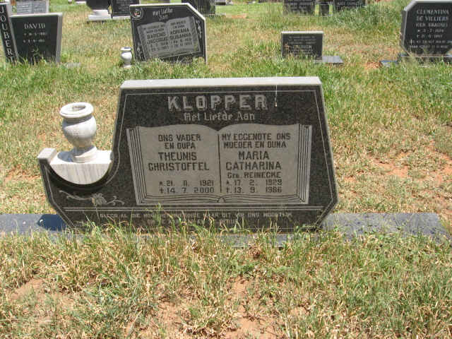 KLOPPER Theunis Christoffel 1921-2000 &amp; Maria Catherina REINECKE 1929-1986