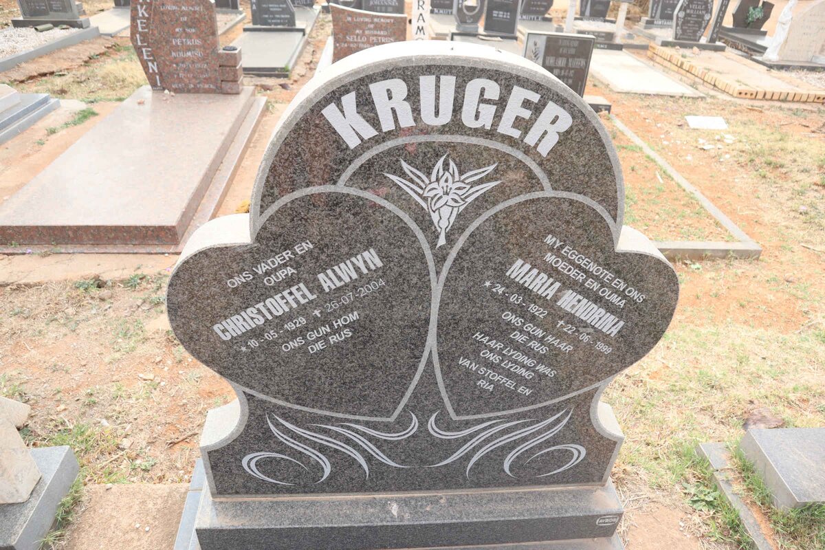 KRUGER Christoffel Alwyn 1929-2004 & Maria Hendrina 1922-1999