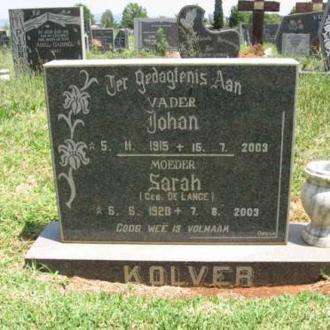 KOLVER Johan 1915-2003 &amp; Sarah DE LANGE 1920-2003