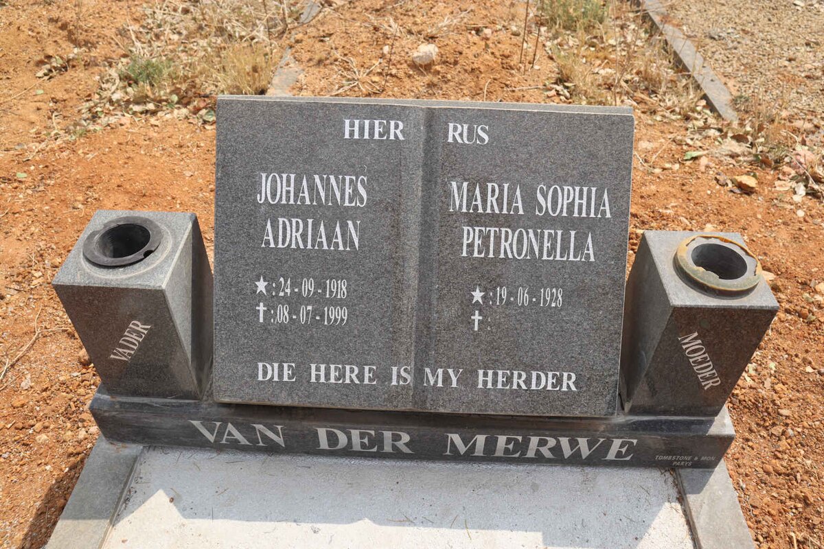 MERWE Johannes Adriaan, van der 1918-1999 & Maria Sophia Petronella 1928-
