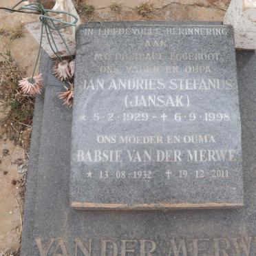 MERWE Jan Andries Stefanus, van der 1929-1998 & Babsie 1932-2011