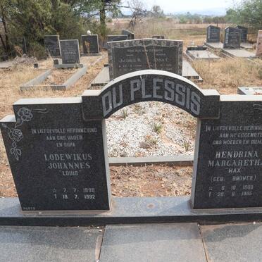 PLESSIS Lodewikus Johannes, du 1898-1992 & Hendrina Margaretha BRUWER 1900-1985
