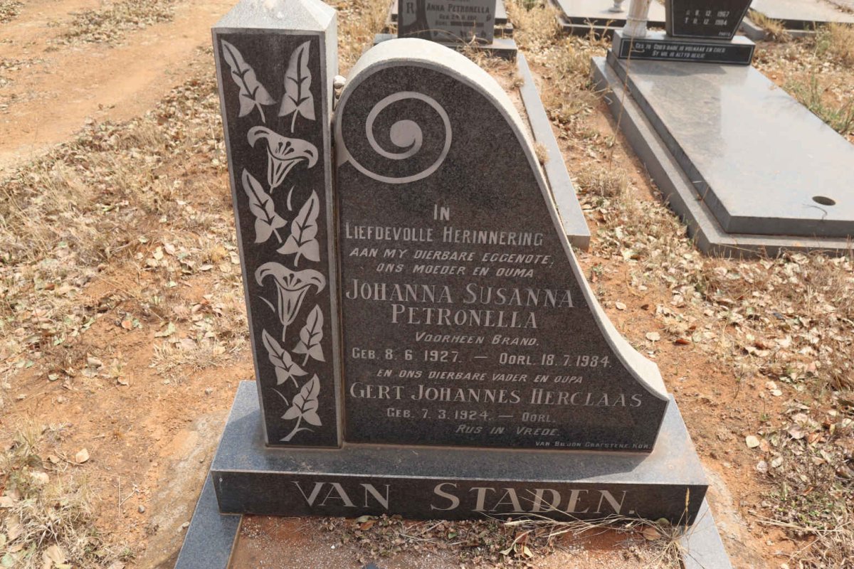 STADEN Gert Johannes Herclaas, van 1924- & Johanna Susanna Petronella formerly BRAND 1927-1984