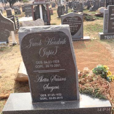 SEEGERS Jacob Hendrik 1928-2001 & Aletta Susara 1932-2015