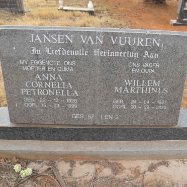 VUUREN Willem Marthinus, Jansen van 1927-2020 & Anna Cornelia Petronella 1928-1999