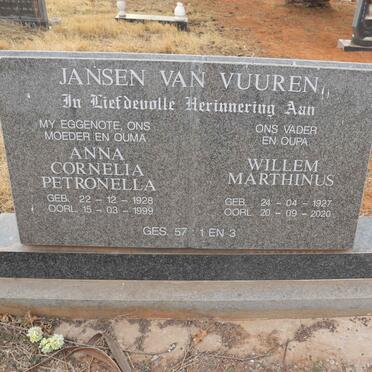 VUUREN Willem Marthinus, Jansen van 1927-2020 & Anna Cornelia Petronella 1928-1999