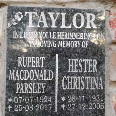 TAYLOR Rupert Macdonald Parsley 1924-2017 &amp; Hester Christina 1931-2006