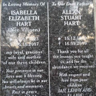 HART Allan Stuart 1919-2009 &amp; Isabella Elizabeth VILJOEN 1923-2007