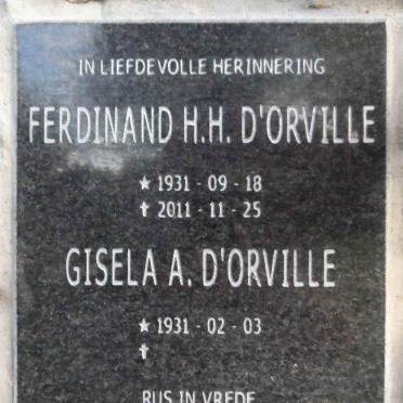 D'ORVILLE Ferdinand H.H. 1831-2011 &amp; Gisela A. 1931-