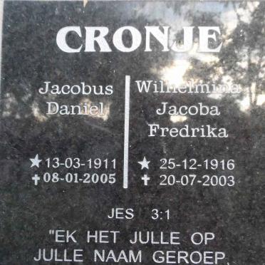 CRONJE Jacobus Daniel 1911-2005 &amp; Wilhemina Jacoba Fredrika 1916-2003