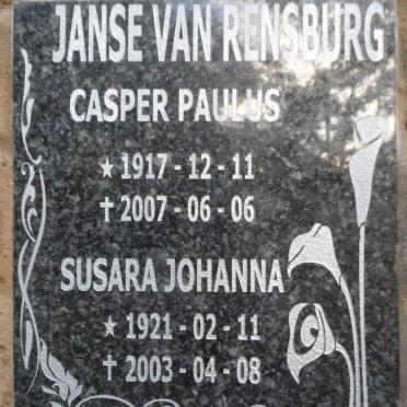 RENSBURG Casper Paulus, Janse van 1917-2007 &amp; Susara Johanna 1921-2003