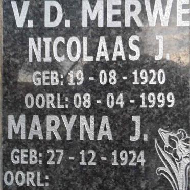 MERWE Nicolaas J., v.d. 1920-1999 &amp; Maryna J. 1924-