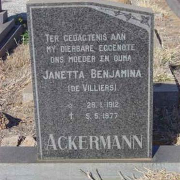 ACKERMANN Janetta Benjamina nee DE VILLIERS 1912-1977