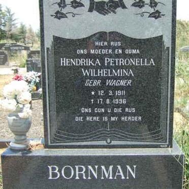 BORNMAN Hendrika Petronella Wilhelmina nee WAGNER 1911-1996
