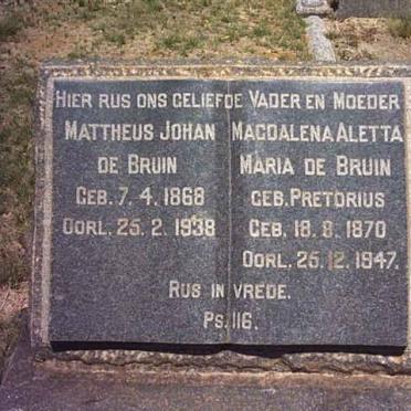 BRUIN Mattheus Johan, de 1868-1938 &amp; Maria PRETORIUS 1870-1947