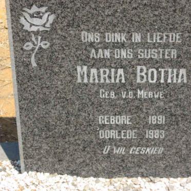 BOTHA Maria nee V.D. MERWE 1891-1983