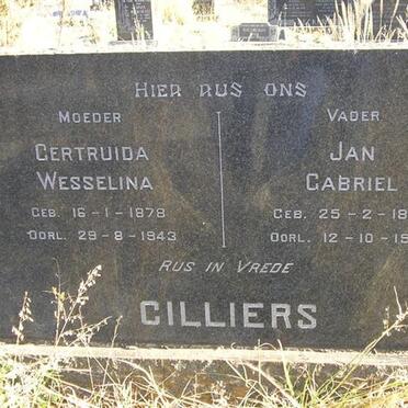 CILLIERS Jan Gabriel 1876-1960 &amp; Gertruida Wesselina 1878-1943