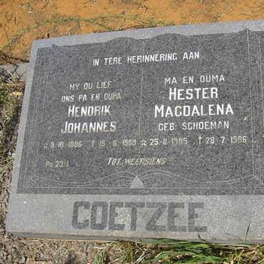 COETZEE Hendrik Johannes 1896-1980 &amp; Hester Magdalena SCHOEMAN 1905-1996