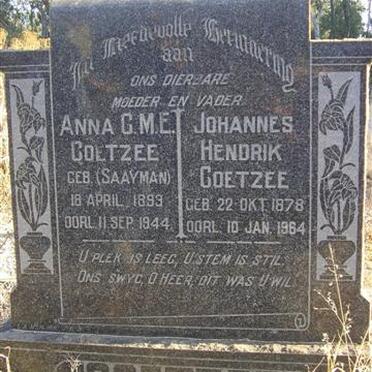 COETZEE Johannes Hendrik 1878-1984 &amp; Anna C.M.E. SAAYMAN 1893-1944