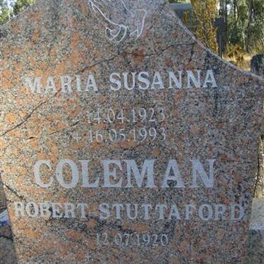 COLEMAN Robert Stuttaford 1920- &amp; Maria Susanna 1923-1993