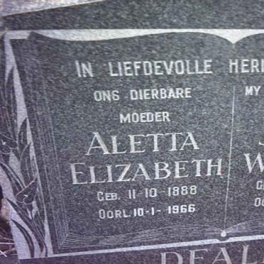 DEALE Jam? Willi? &amp; Aletta Elizabeth 1888-1966